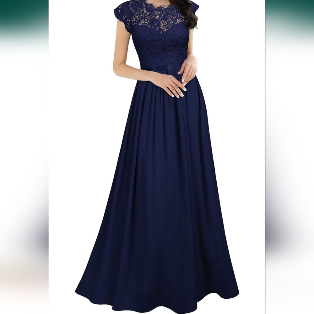 Formal Floor-length Women's Dress- Navy Blue Large